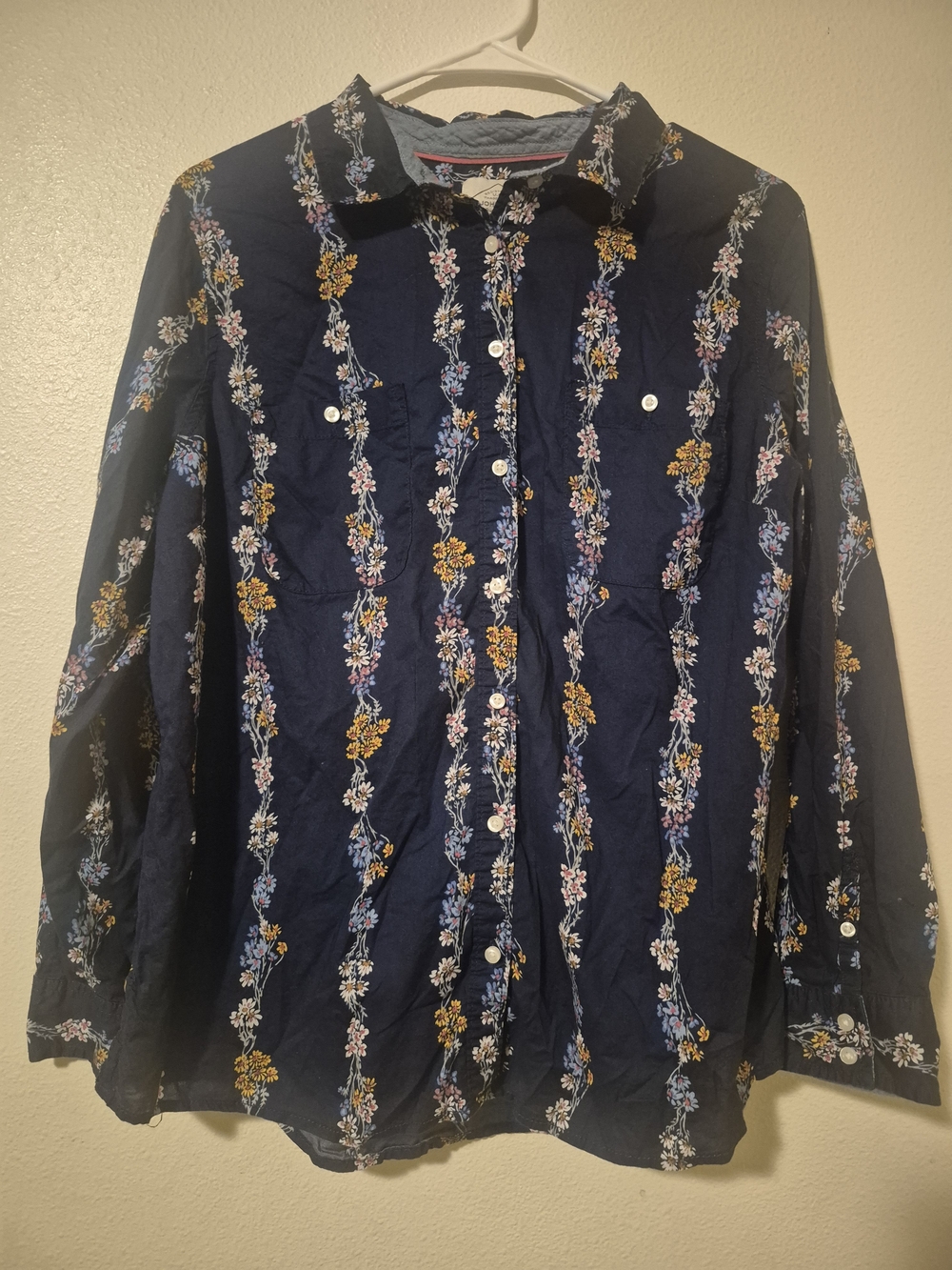 Navy Floral Button-Front Women's Shirt